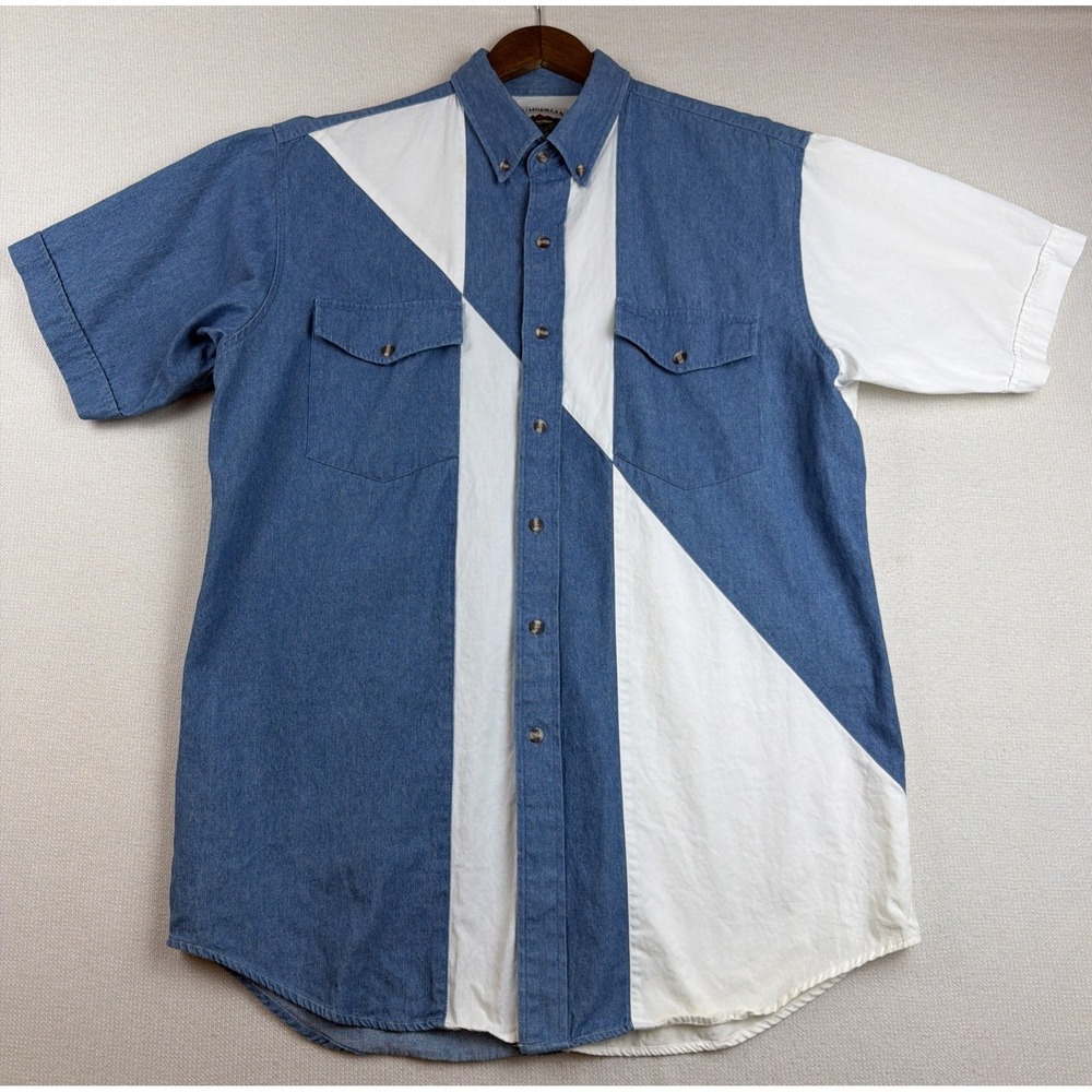 Cumberland Outfitters Jean Western Shirt Mens Size L Blue White Button Down